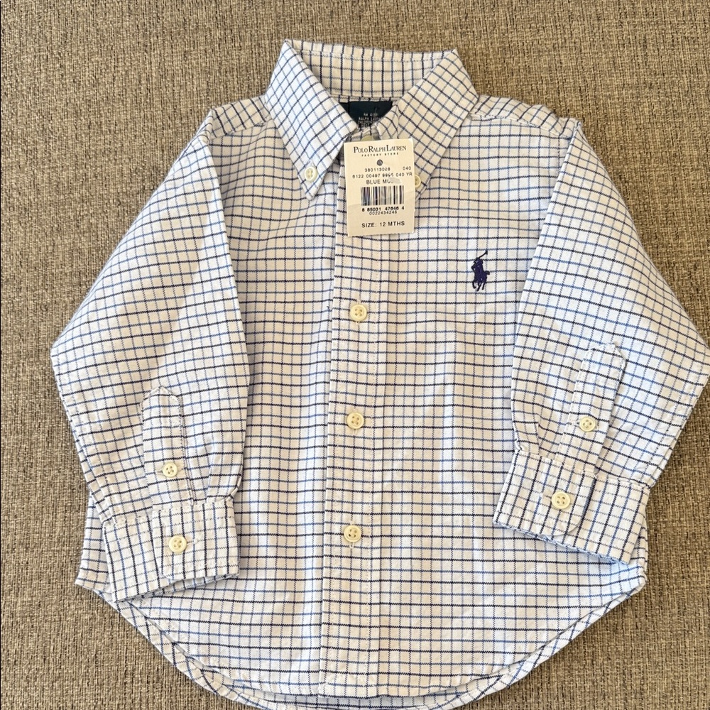 Polo by Ralph Lauren Kids White and Blue Plaid Shirt 12M